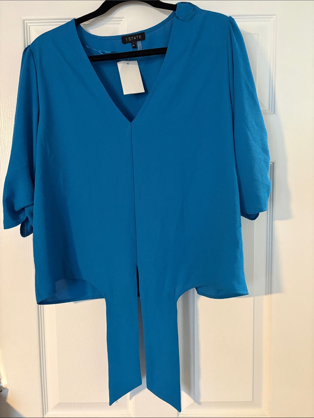1.STATE Teal Blue V-Neck Blouse with Front Ties